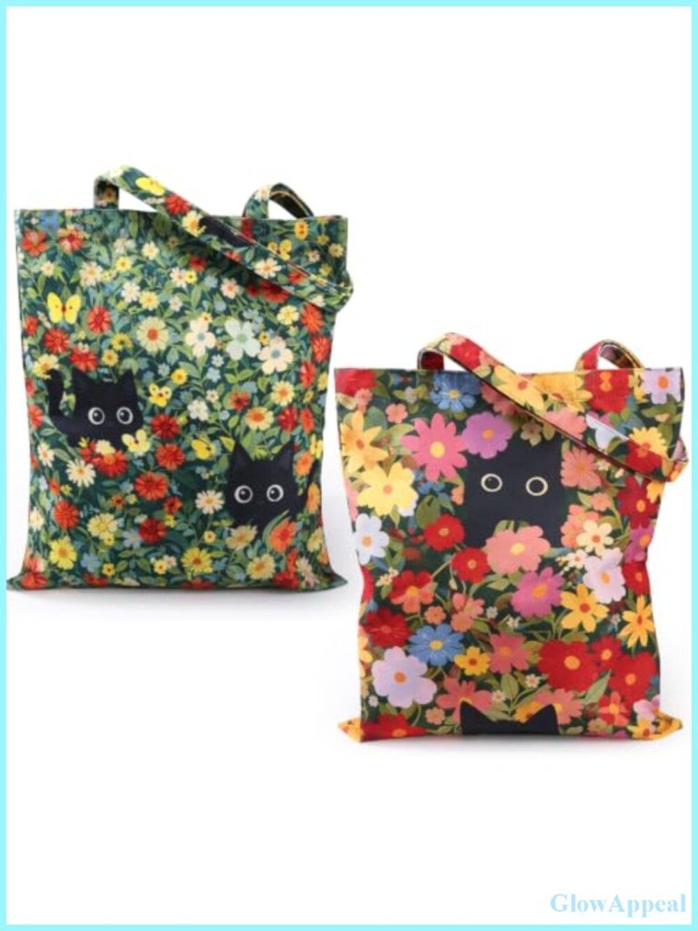 2 Pc Canvas Tote Bag Set for Women, Large Shoulder Bag with Magnetic Closure &